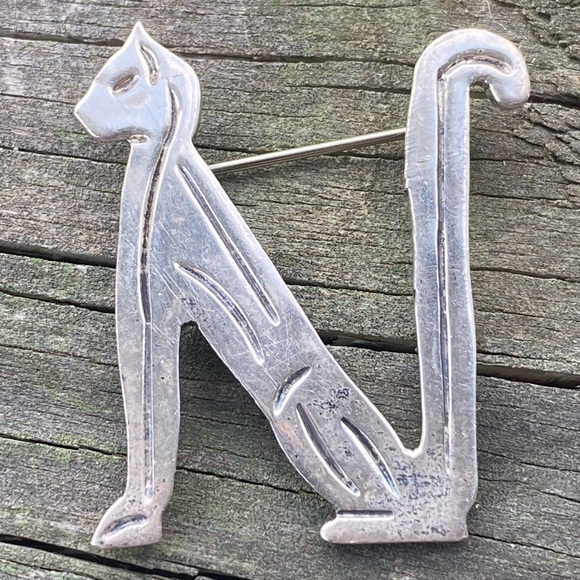 Jewelry - Vintage Sterling Silver Cat Letter N Brooch Made in Mexico Stamped.925 Feline